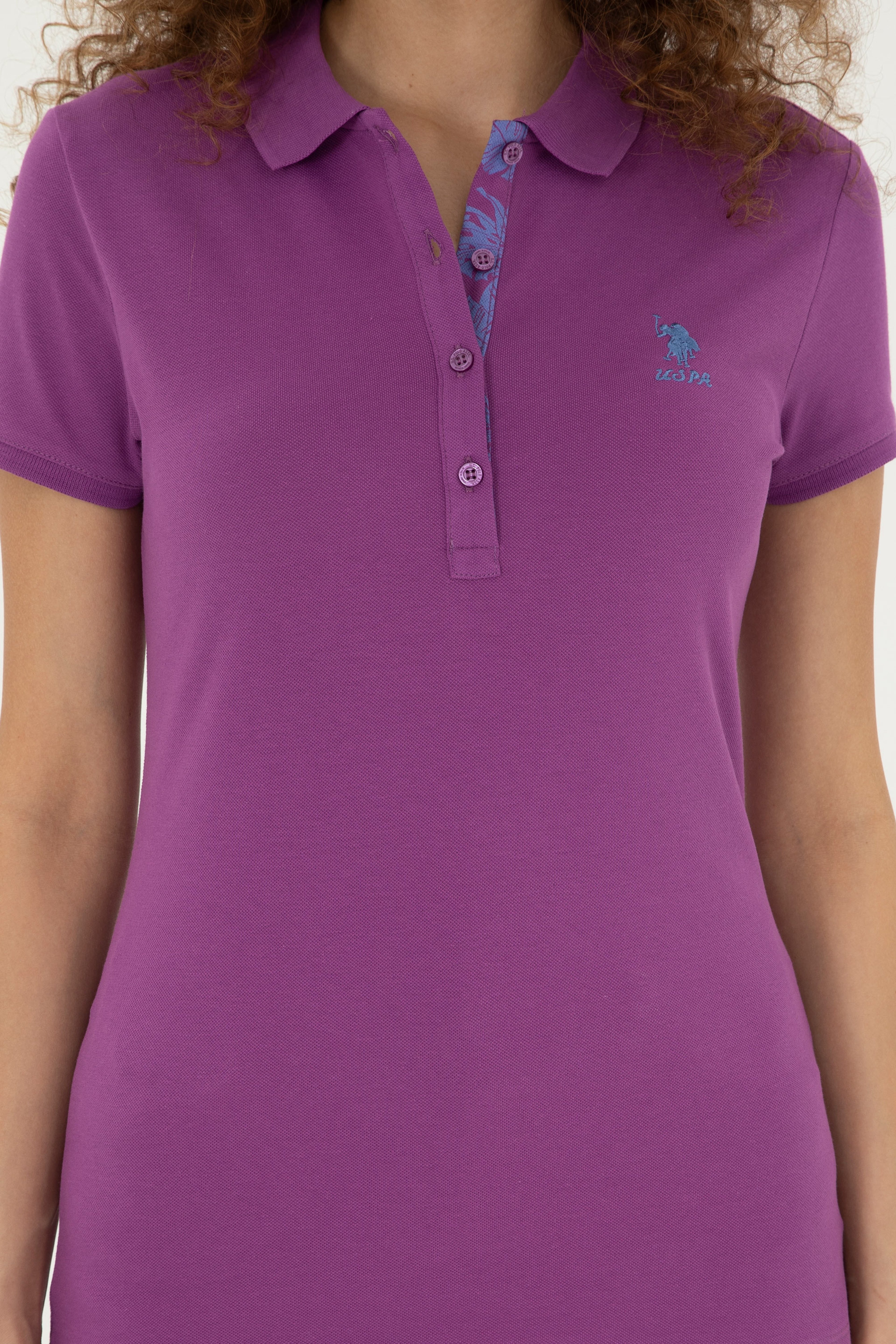 Kadın Mor Basic Polo Yaka Tişört - Image 6