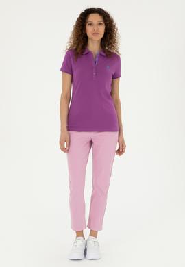 Kadın Mor Basic Polo Yaka Tişört - 50280060275