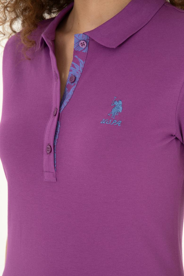 Kadın Mor Basic Polo Yaka Tişört - 50280060275