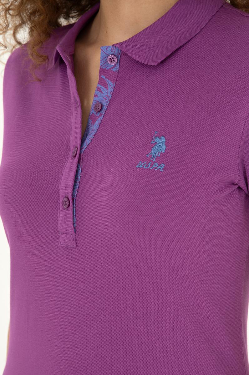 Kadın Mor Basic Polo Yaka Tişört