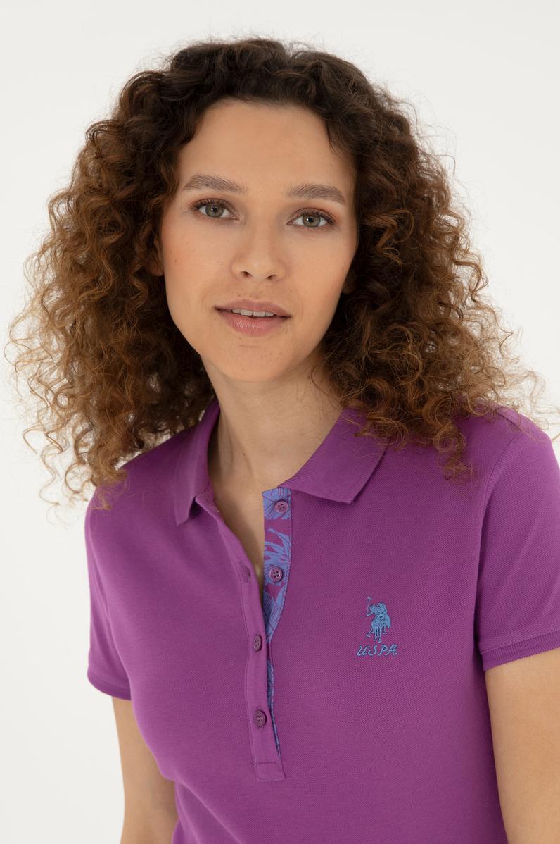 Kadın Mor Basic Polo Yaka Tişört