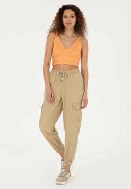 Kadın Açık Haki Kanvas Pantolon - 50281794017