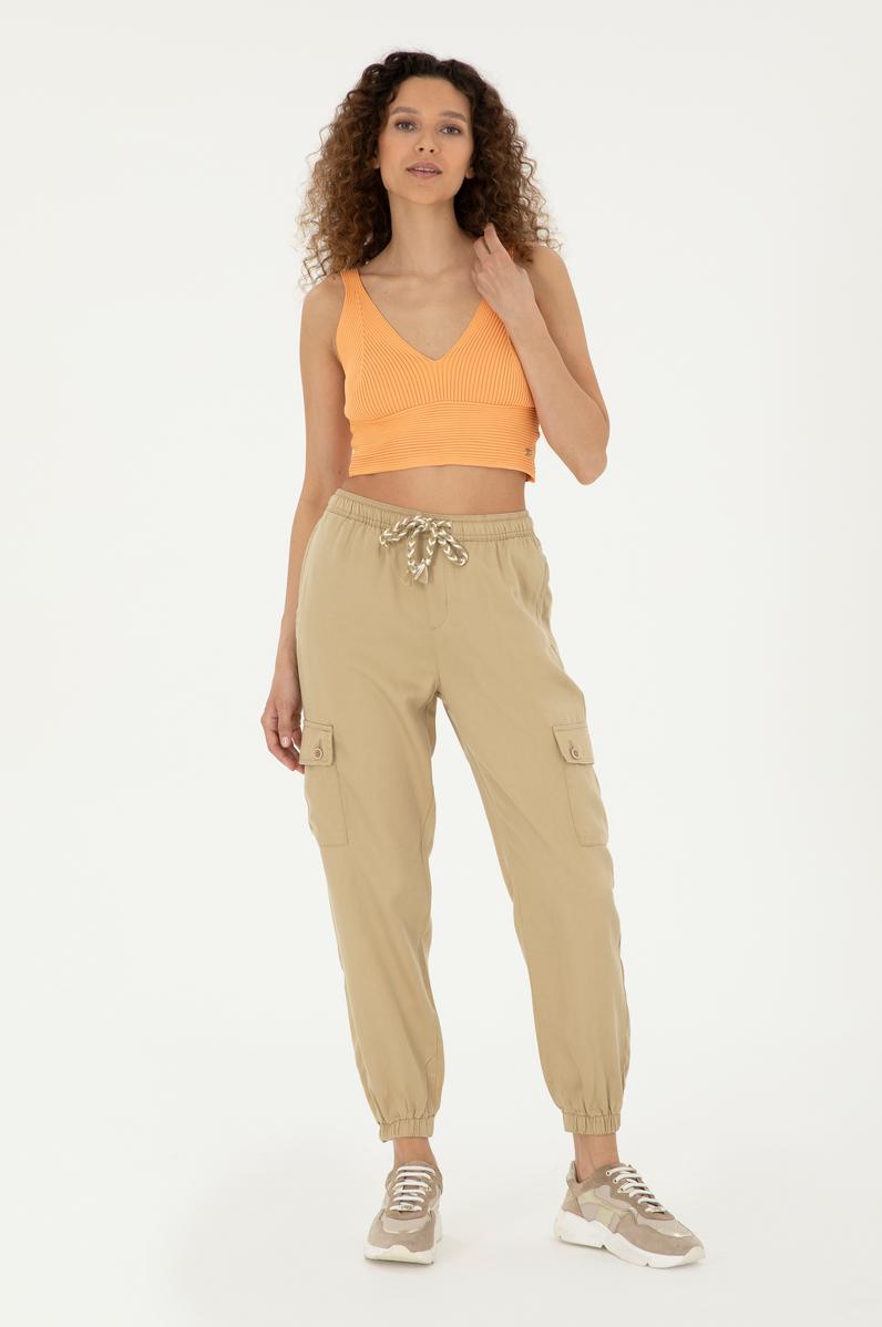 Kadın Açık Haki Kanvas Pantolon
