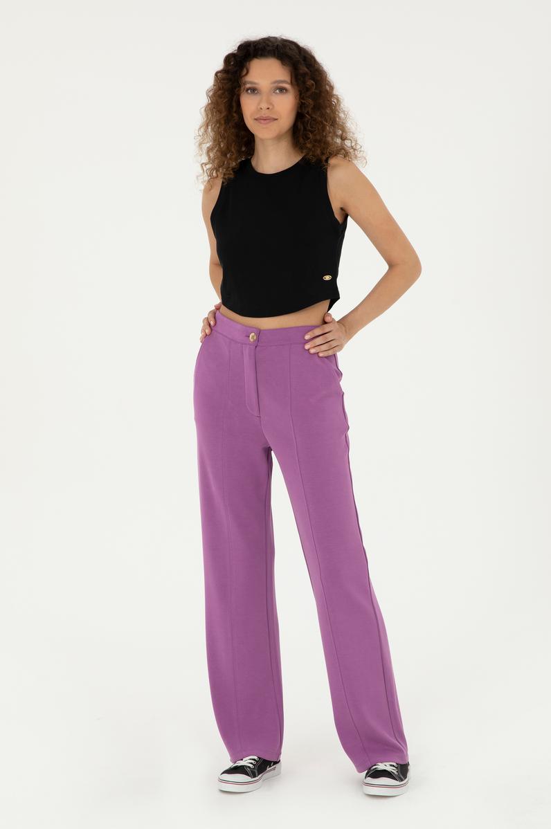 Kadın Mor Örme Pantolon