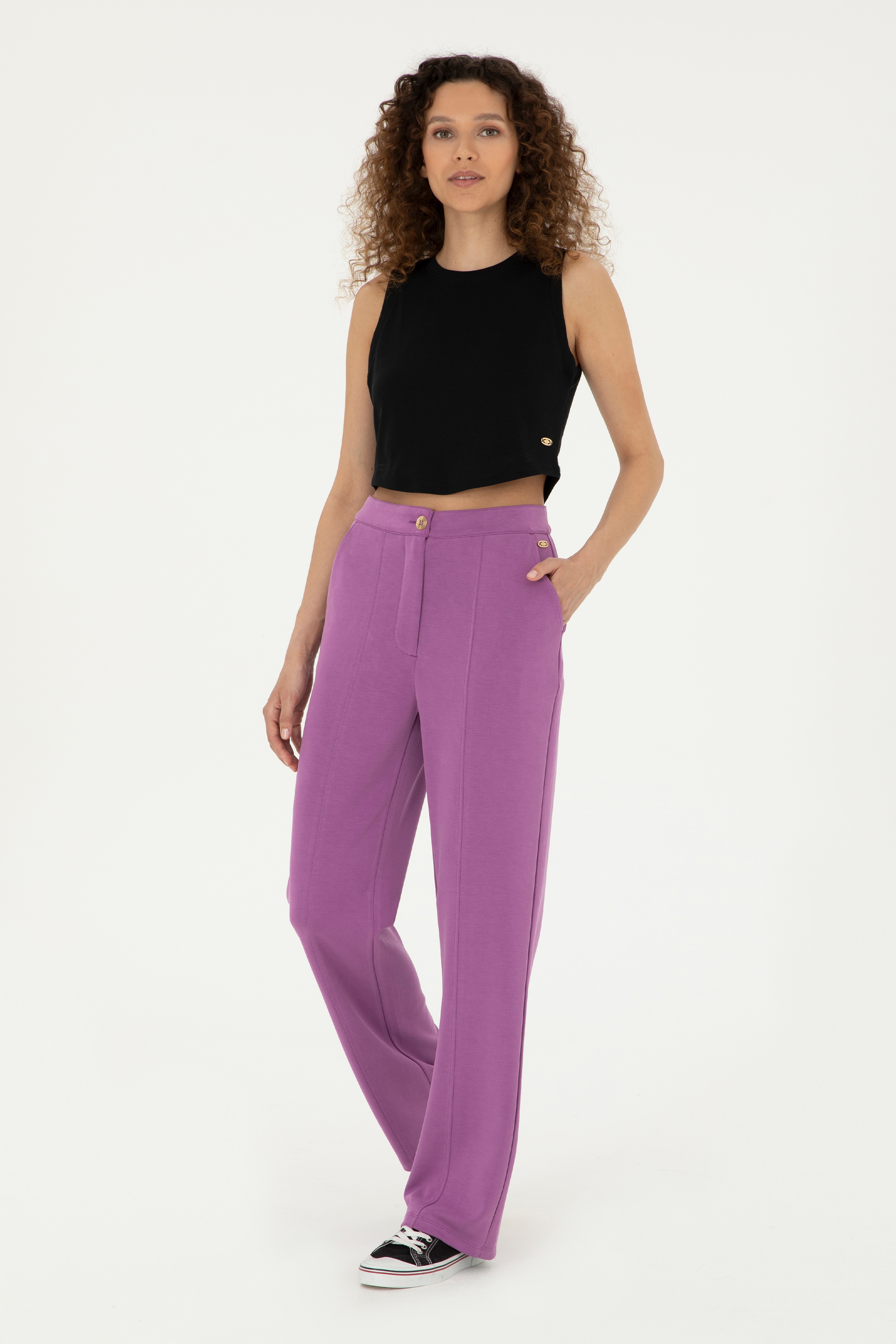 Kadın Mor Örme Pantolon - Image 3
