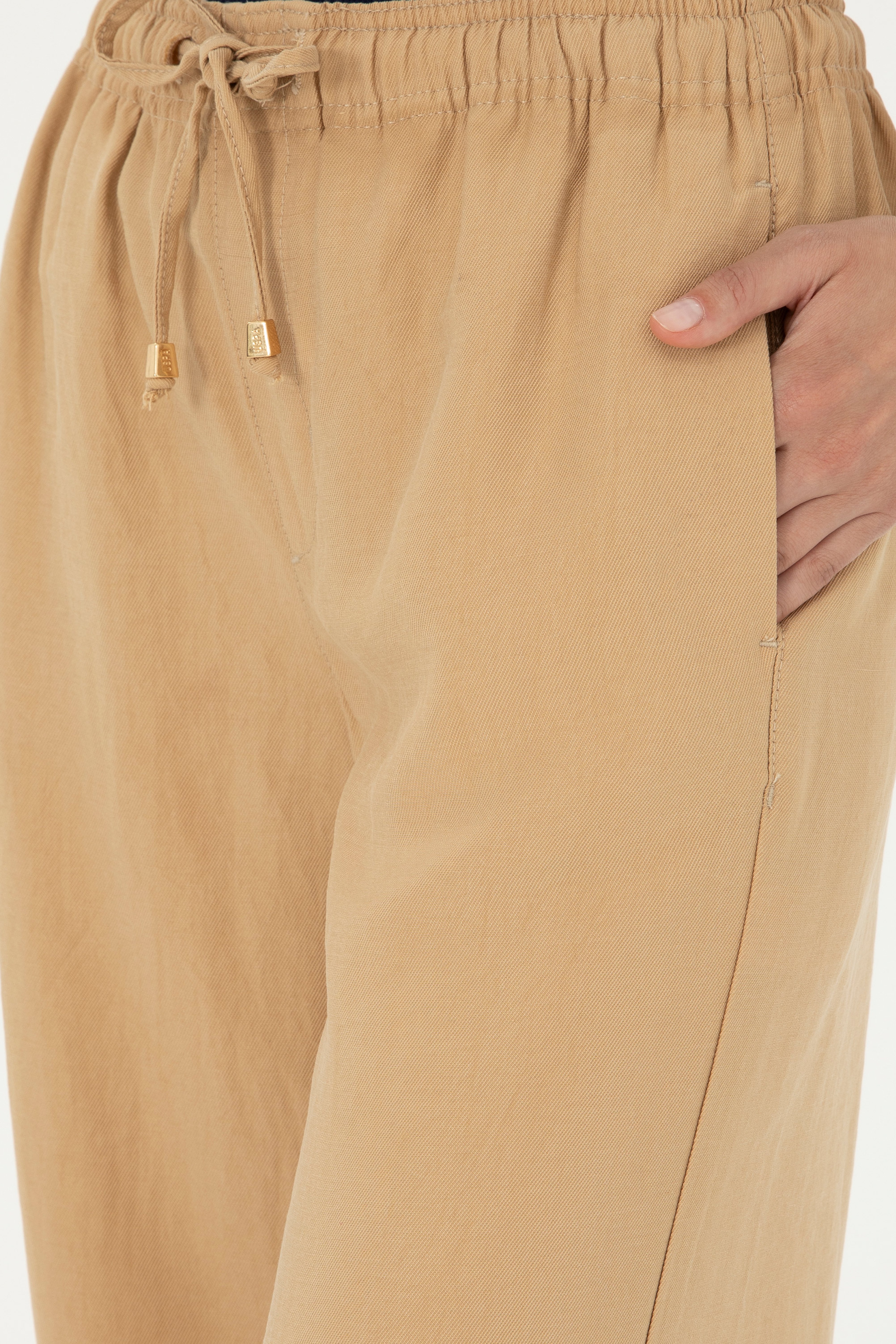 Kadın Camel Loose Relax Fit Kanvas Pantolon - Image 5