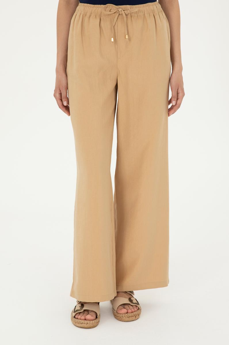 Kadın Camel Loose Relax Fit Kanvas Pantolon
