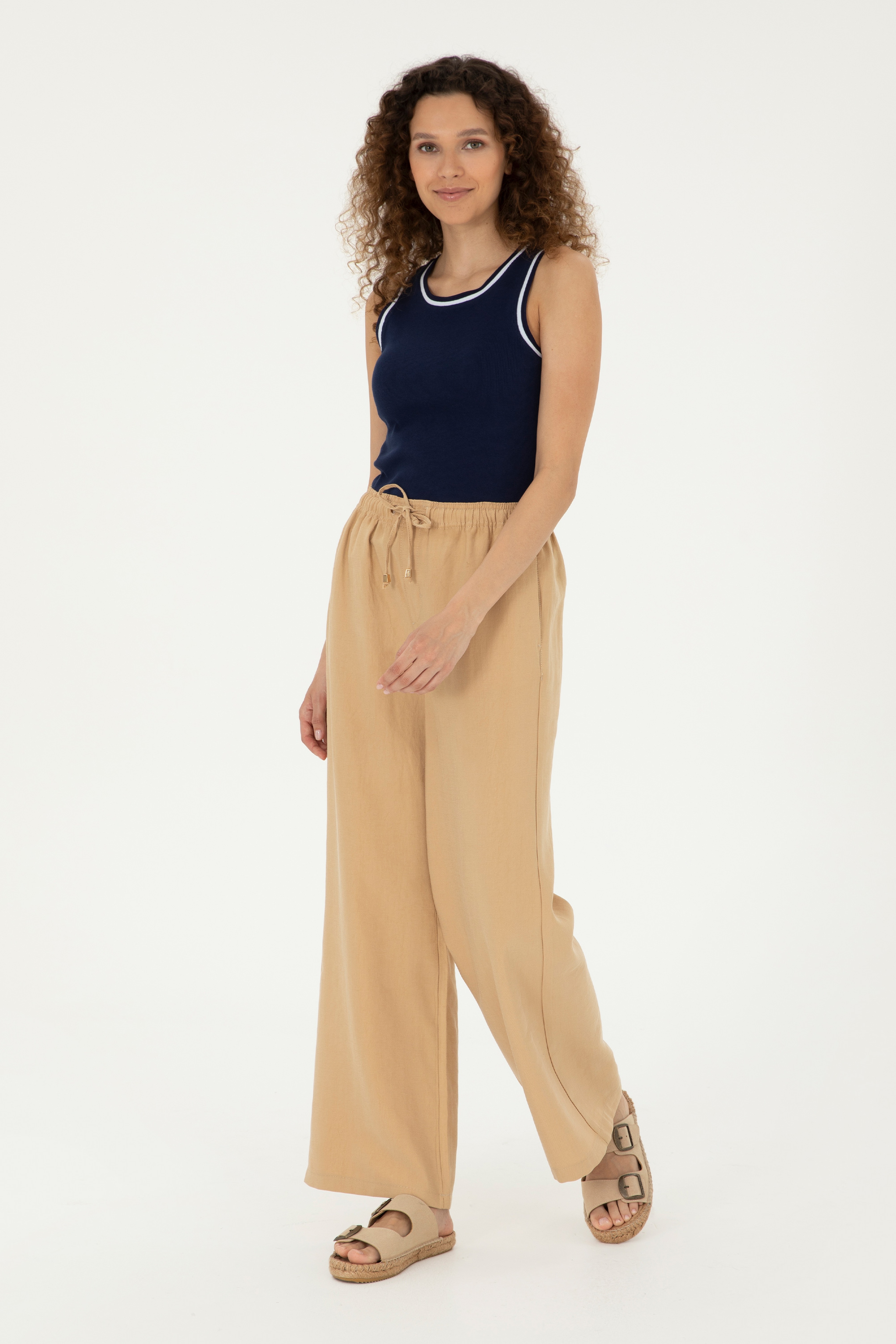Kadın Camel Loose Relax Fit Kanvas Pantolon - Image 1