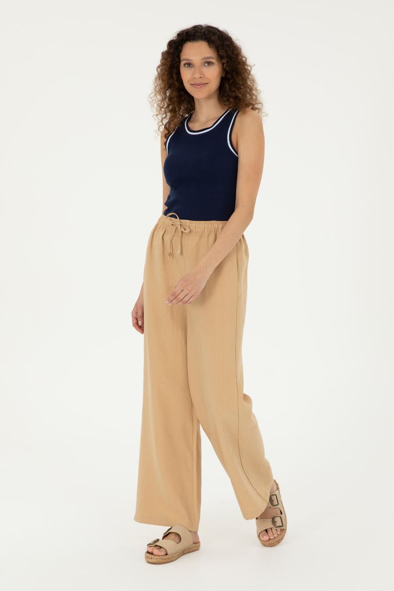 Kadın Camel Loose Relax Fit Kanvas Pantolon