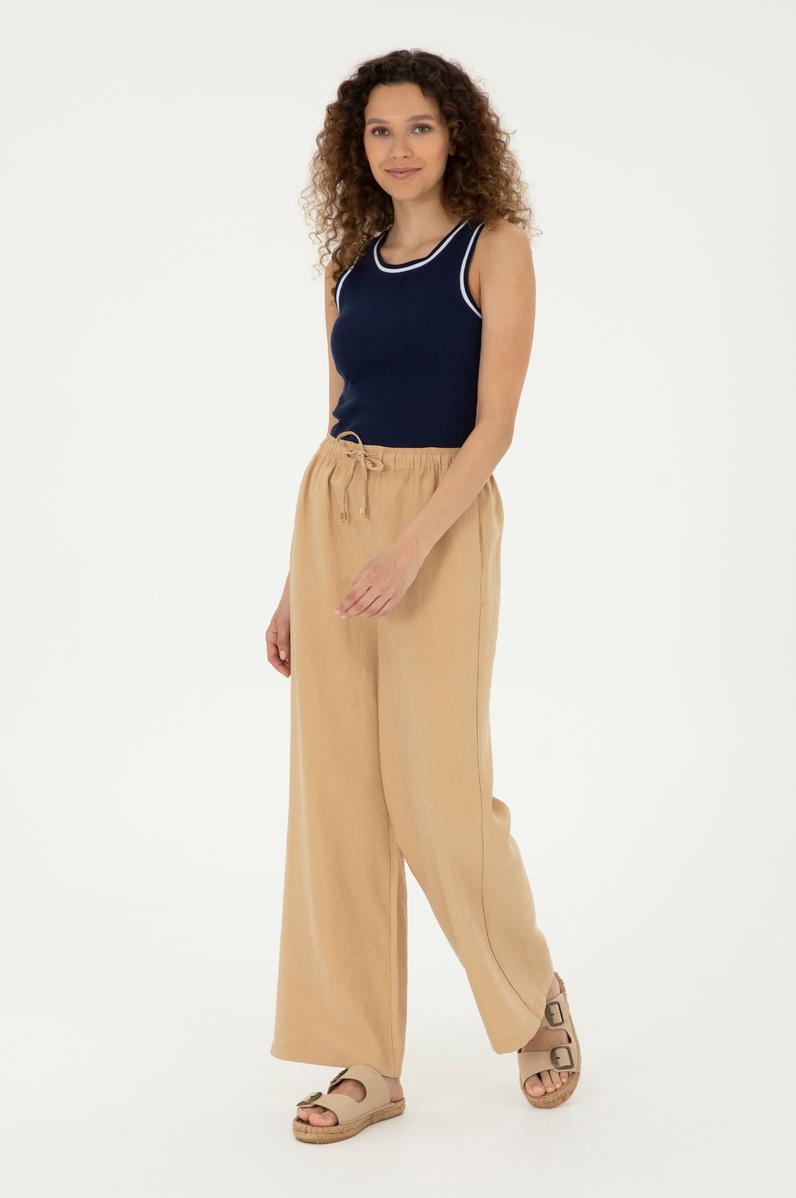 Kadın Camel Loose Relax Fit Kanvas Pantolon