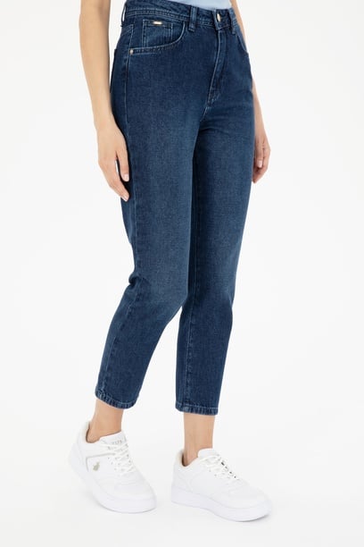 Kadın Mavi Mom High Waist Fit Jean Pantolon