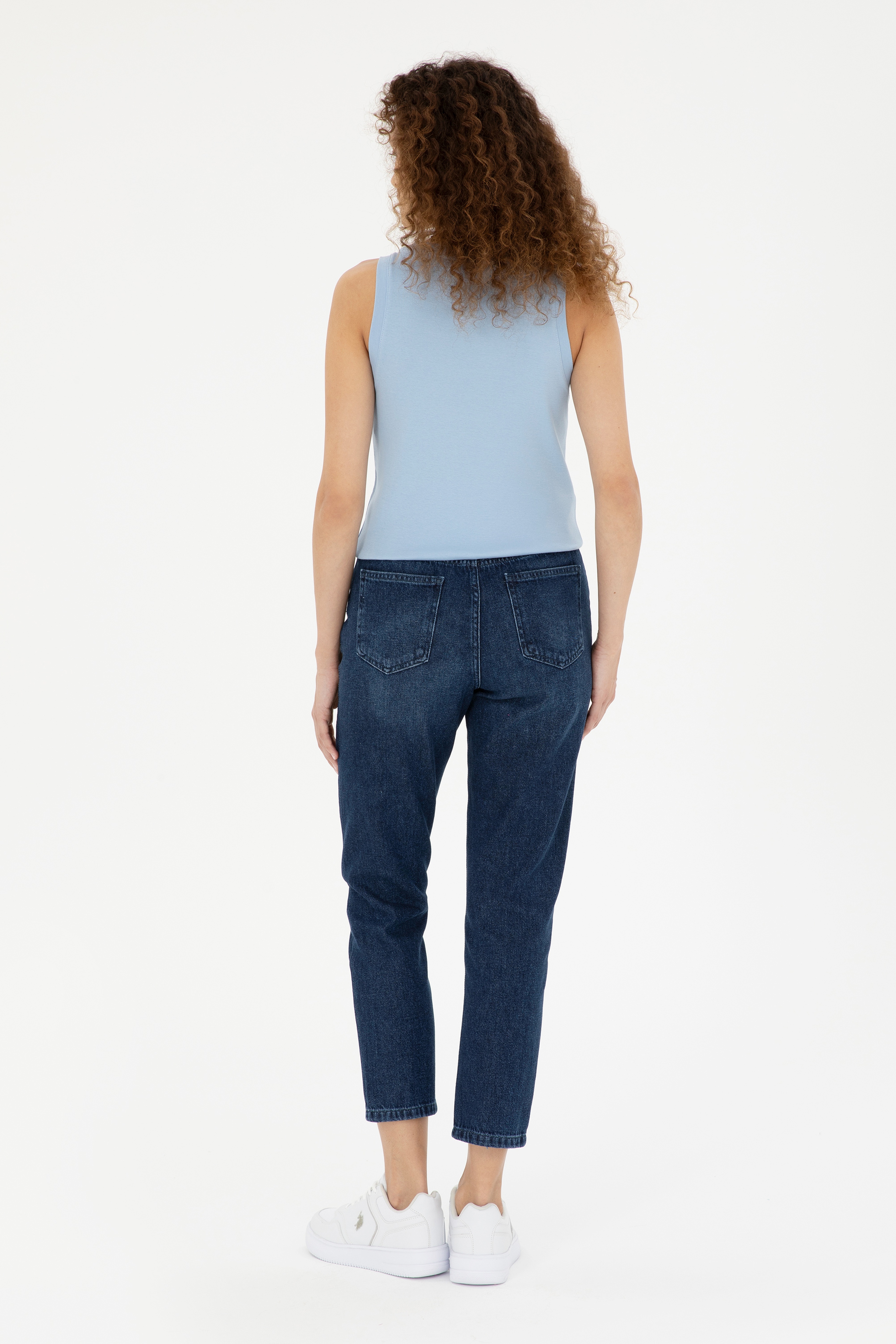 Kadın Mavi Mom High Waist Fit Jean Pantolon
