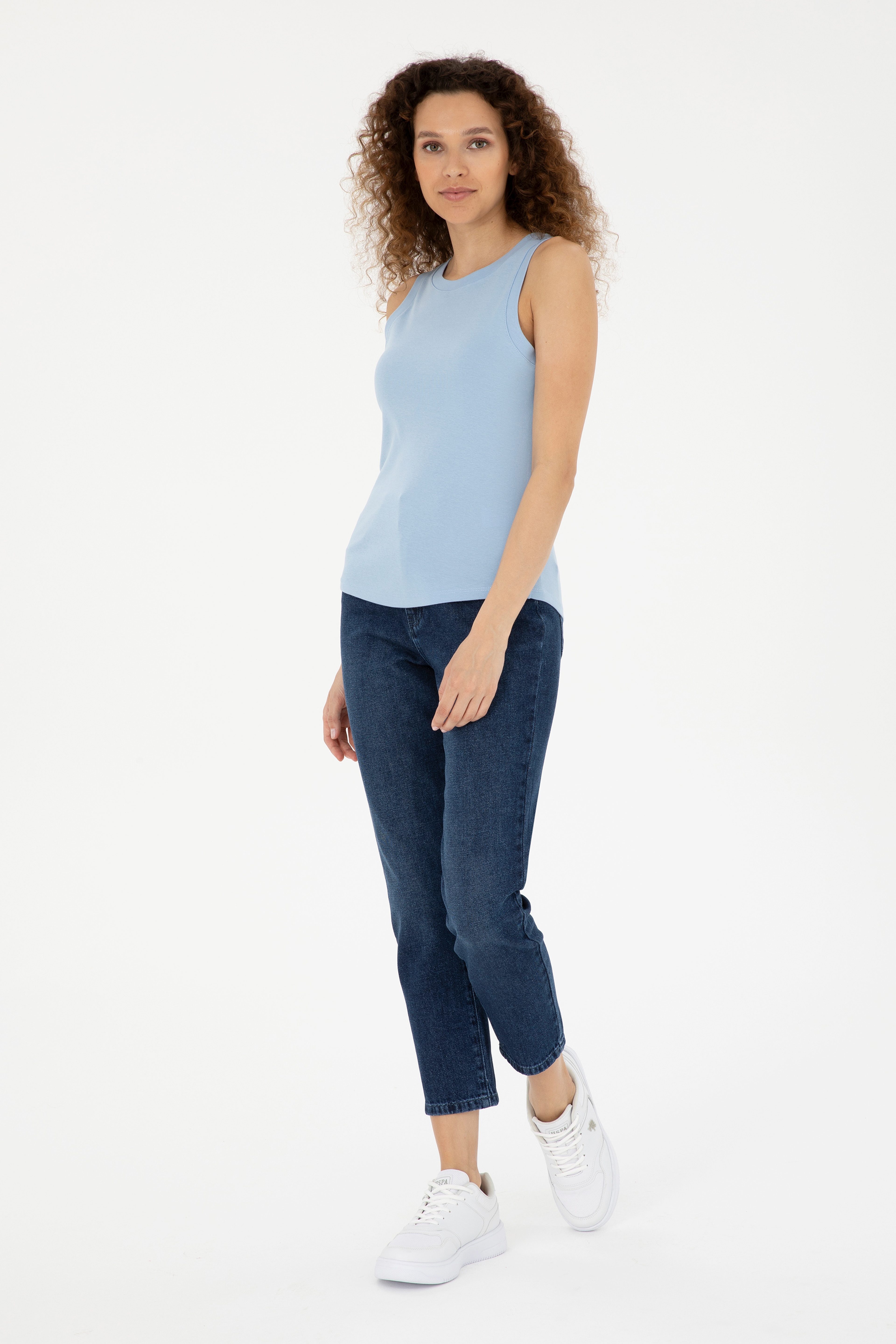 Kadın Mavi Mom High Waist Fit Jean Pantolon - Image 3