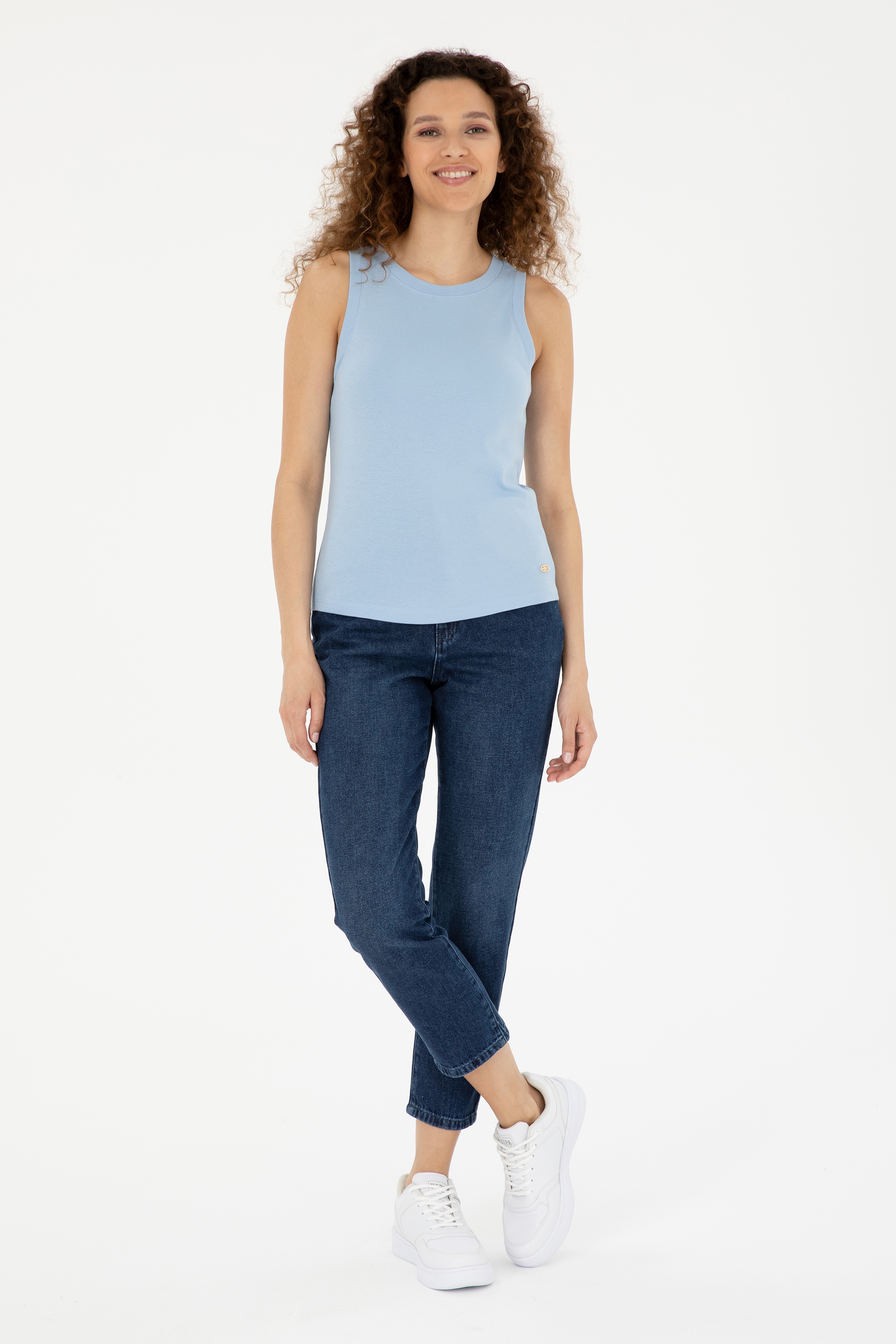 Kadın Mavi Mom High Waist Fit Jean Pantolon - Image 1