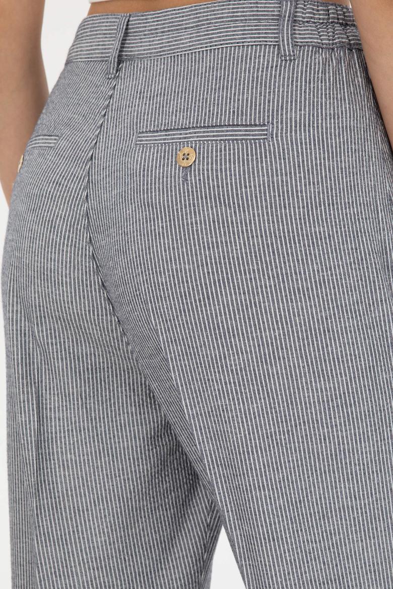 Kadın Lacivert Kanvas Çizgili Pantolon - 50289450006