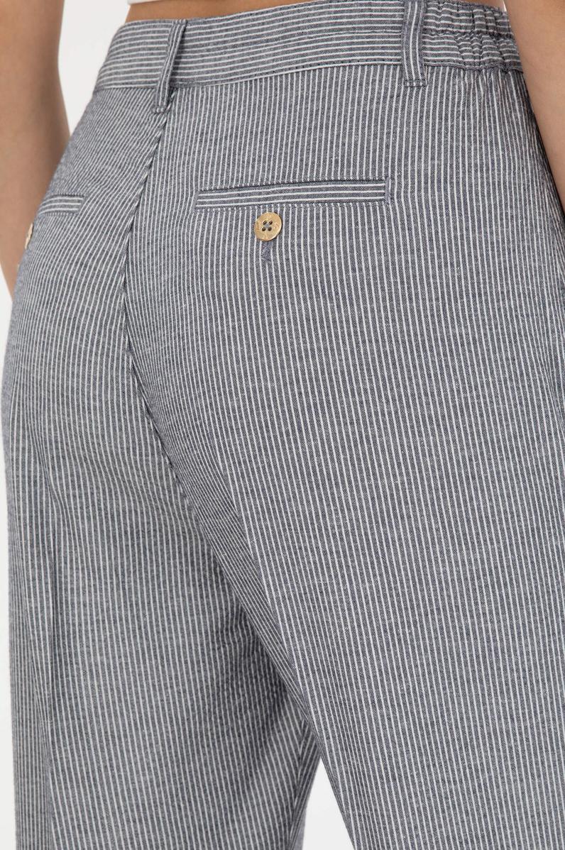 Kadın Lacivert Kanvas Çizgili Pantolon