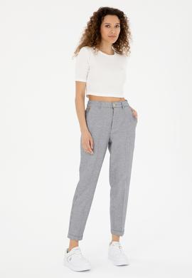 Kadın Lacivert Kanvas Çizgili Pantolon - 50289450006