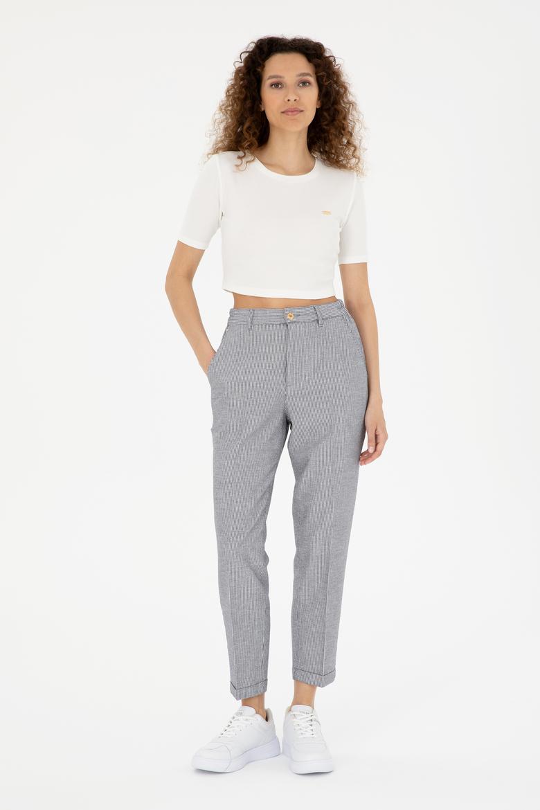 Kadın Lacivert Kanvas Çizgili Pantolon - 50289450006