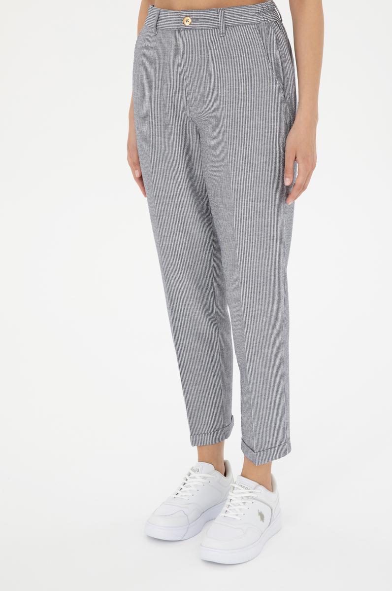 Kadın Lacivert Kanvas Çizgili Pantolon