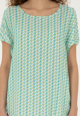 Kadın Su Yeşili Kısa Kollu Gömlek - 50283438012