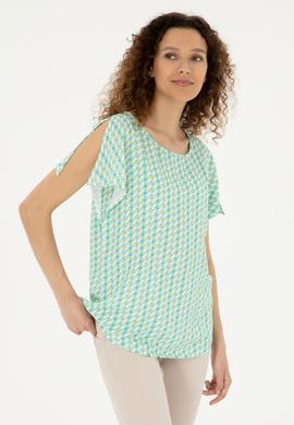 Kadın Su Yeşili Kısa Kollu Gömlek - 50283438012