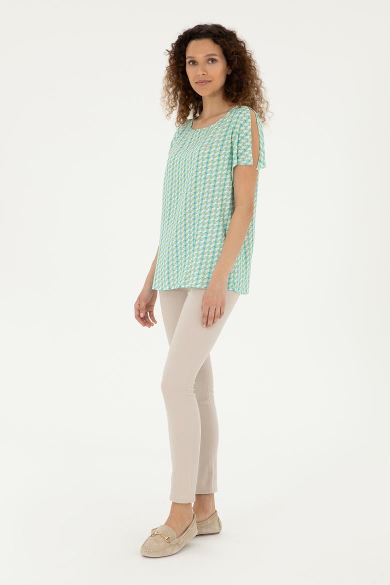 Kadın Su Yeşili Kısa Kollu Gömlek - 50283438012