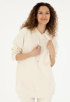 Kadın Krem Kapüşonlu Sweatshirt - 50297078045