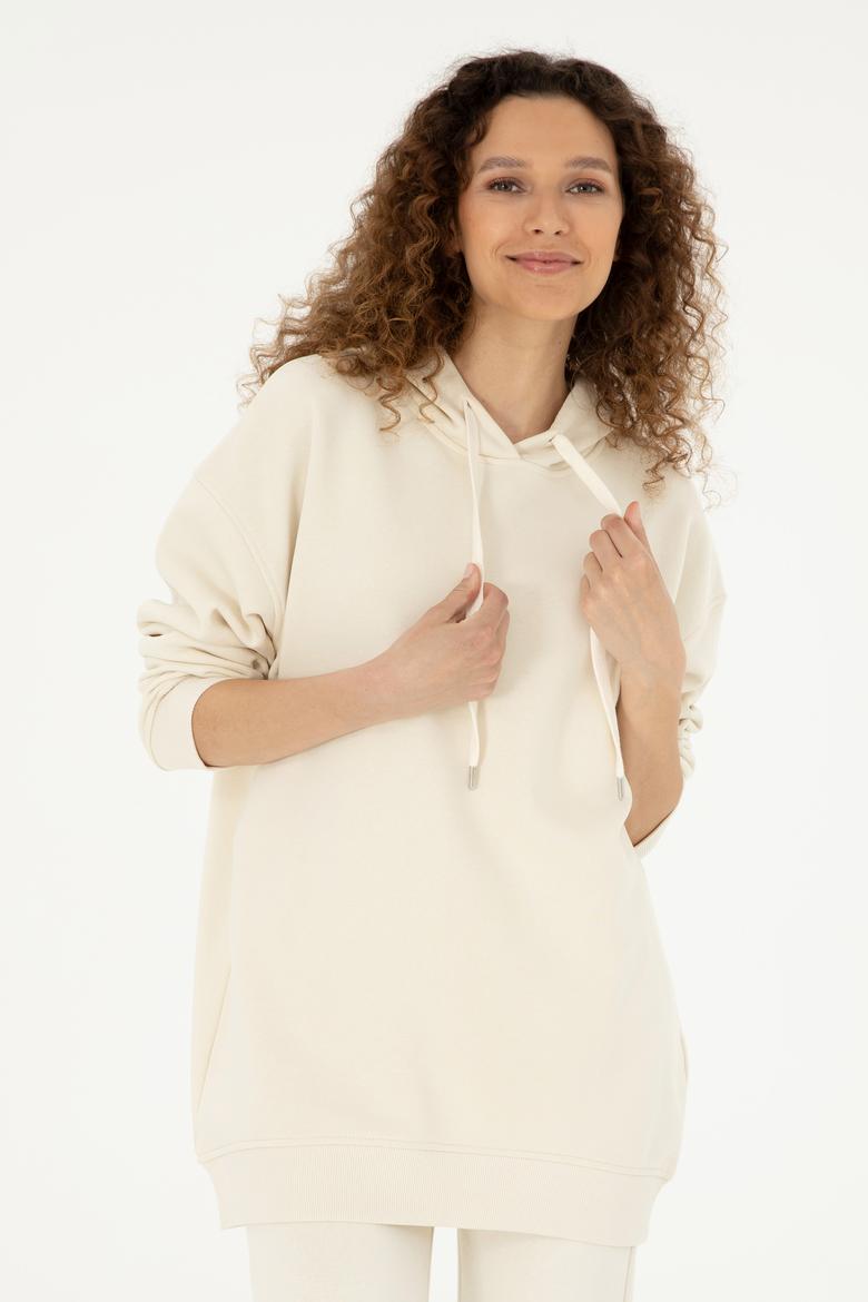 Kadın Krem Kapüşonlu Sweatshirt