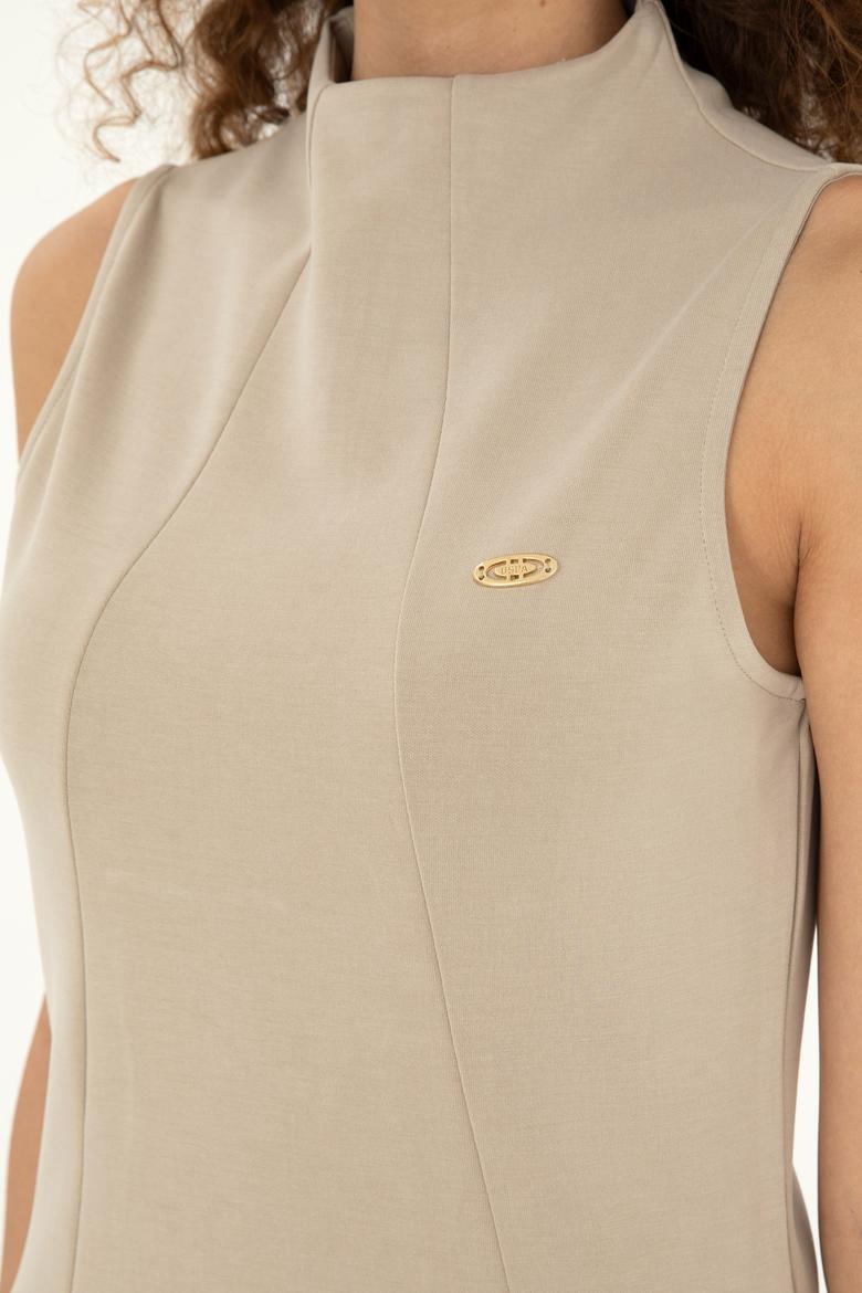 Kadın Taş Dik Yaka Örme Elbise - 50282742028