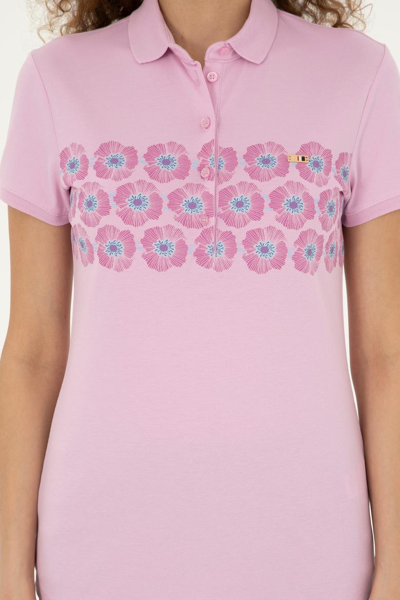 Kadın Pembe Polo Yaka Tişört - 50282887012