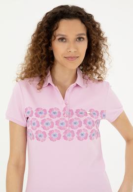 Kadın Pembe Polo Yaka Tişört - 50282887012