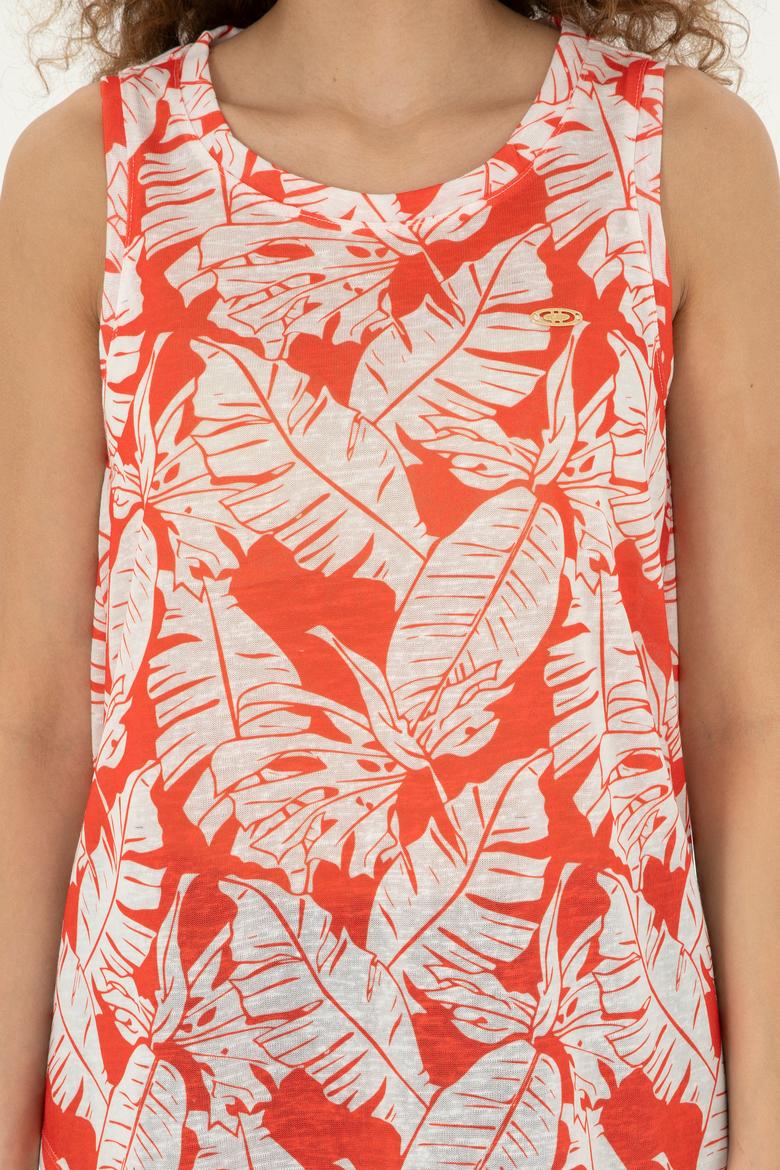 Kadın Nar Çiçeği Kolsuz Bisiklet Yaka Tişört - 50281902021