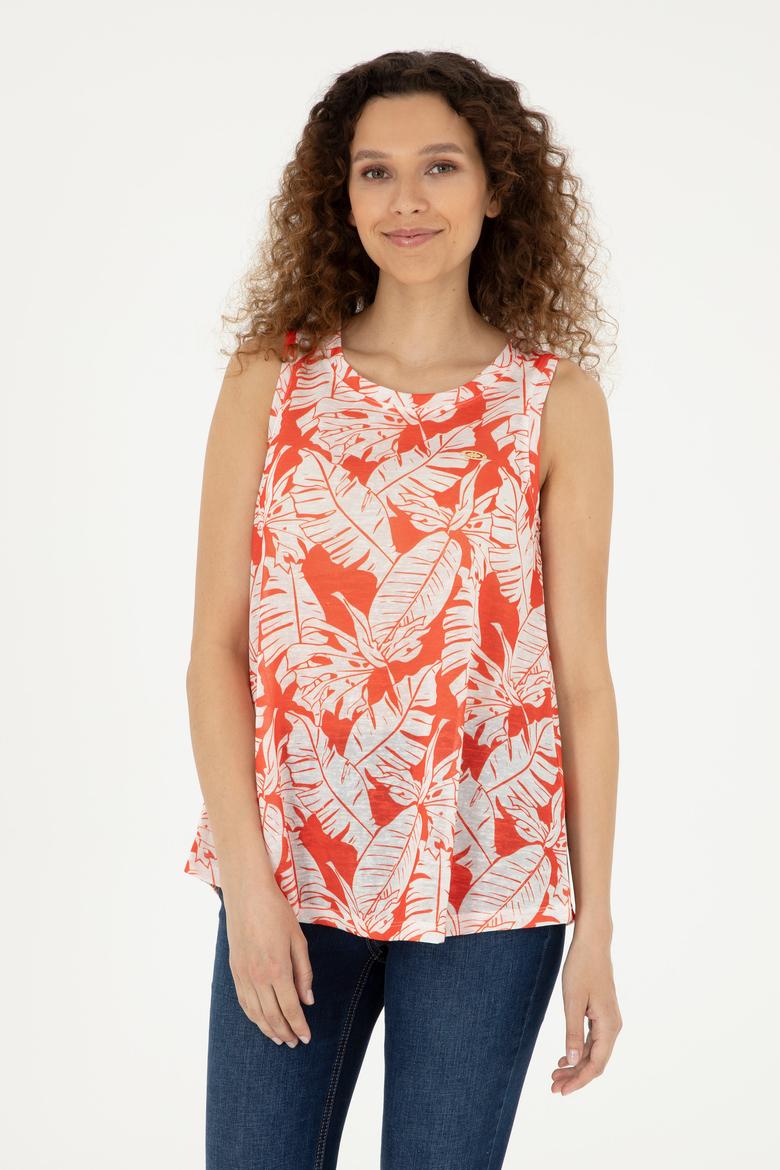 Kadın Nar Çiçeği Kolsuz Bisiklet Yaka Tişört