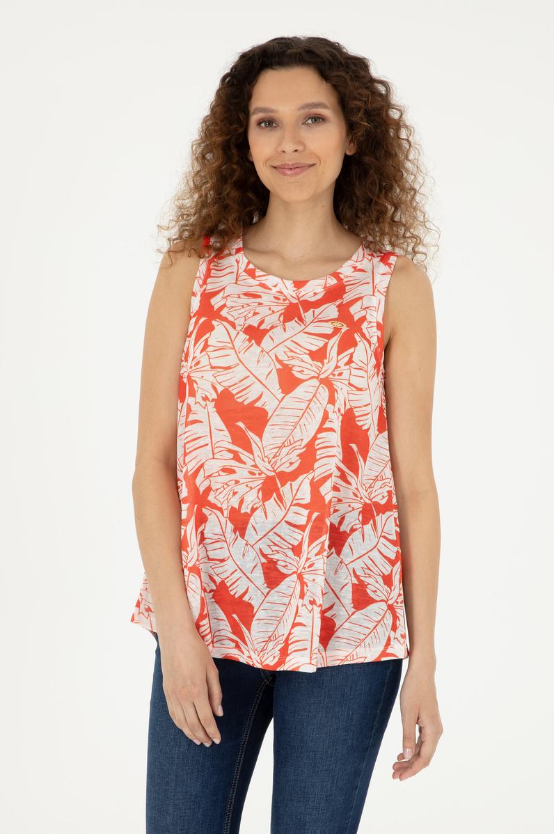 Kadın Nar Çiçeği Kolsuz Bisiklet Yaka Tişört