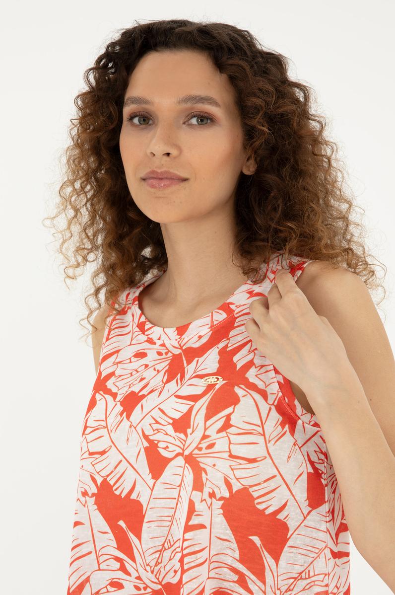 Kadın Nar Çiçeği Kolsuz Bisiklet Yaka Tişört