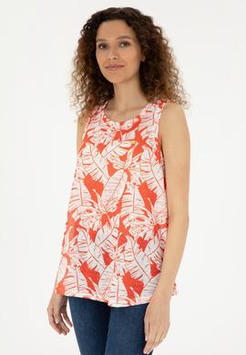 Kadın Nar Çiçeği Kolsuz Bisiklet Yaka Tişört - 50281902021