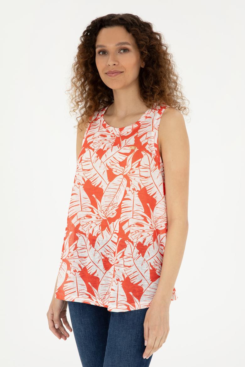 Kadın Nar Çiçeği Kolsuz Bisiklet Yaka Tişört - 50281902021