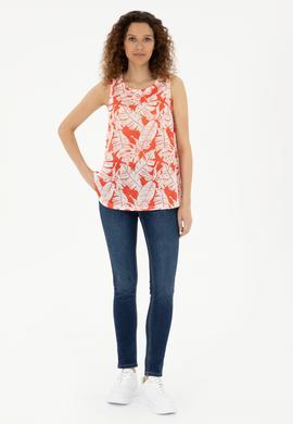 Kadın Nar Çiçeği Kolsuz Bisiklet Yaka Tişört - 50281902021