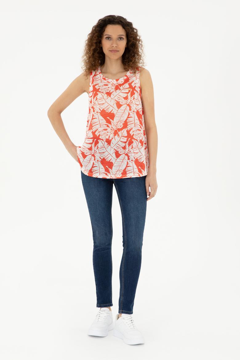 Kadın Nar Çiçeği Kolsuz Bisiklet Yaka Tişört - 50281902021