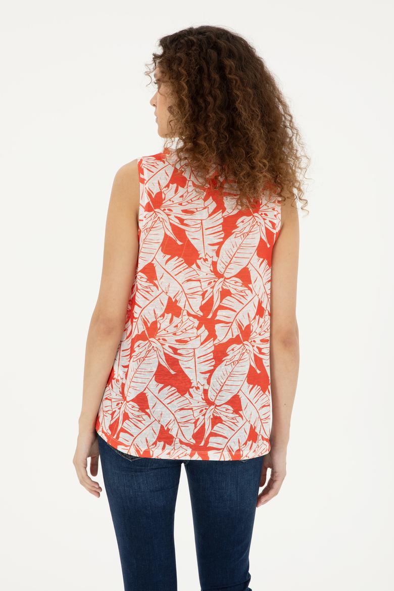 Kadın Nar Çiçeği Kolsuz Bisiklet Yaka Tişört - 50281902021