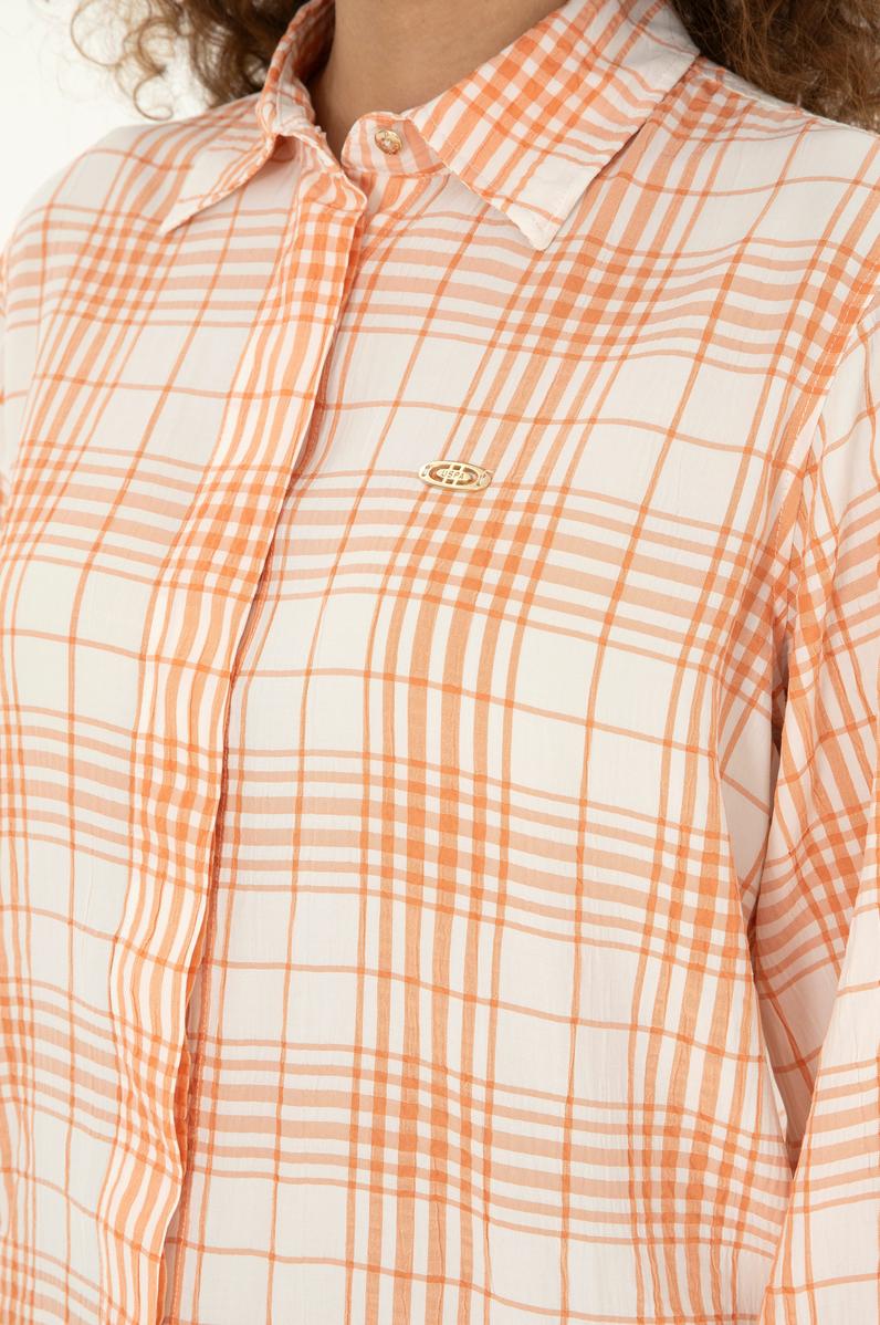 Kadın Somon Uzun Kollu Tunik Gömlek