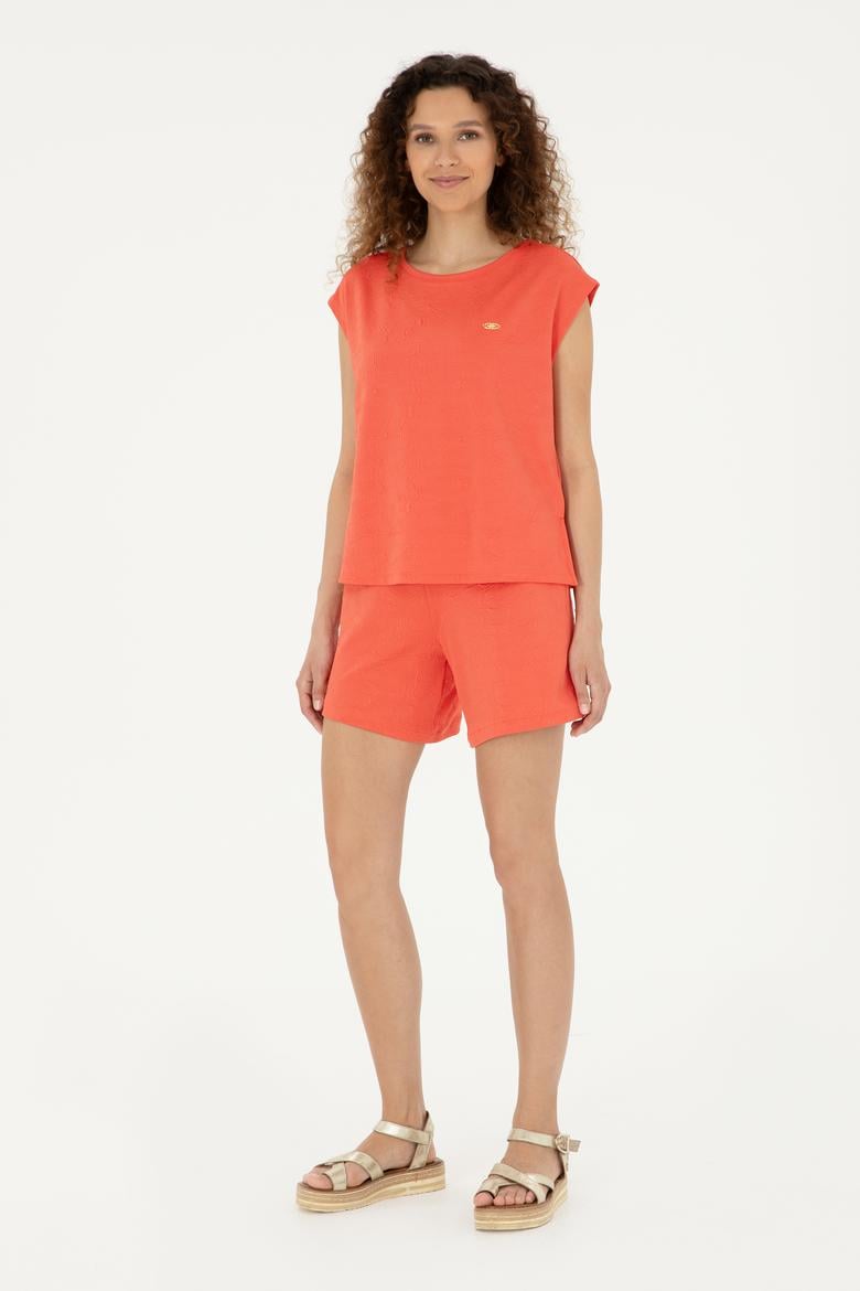 Kadın Nar Çiçeği Örme Şort - 50289193012