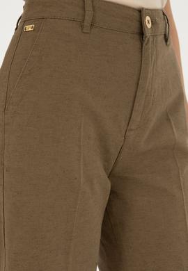 Kadın Haki Keten Görünümlü Dokuma Şort - 50289456001