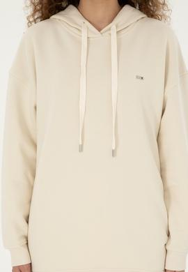 Kadın Krem Kapüşonlu Sweatshirt - 50297078045
