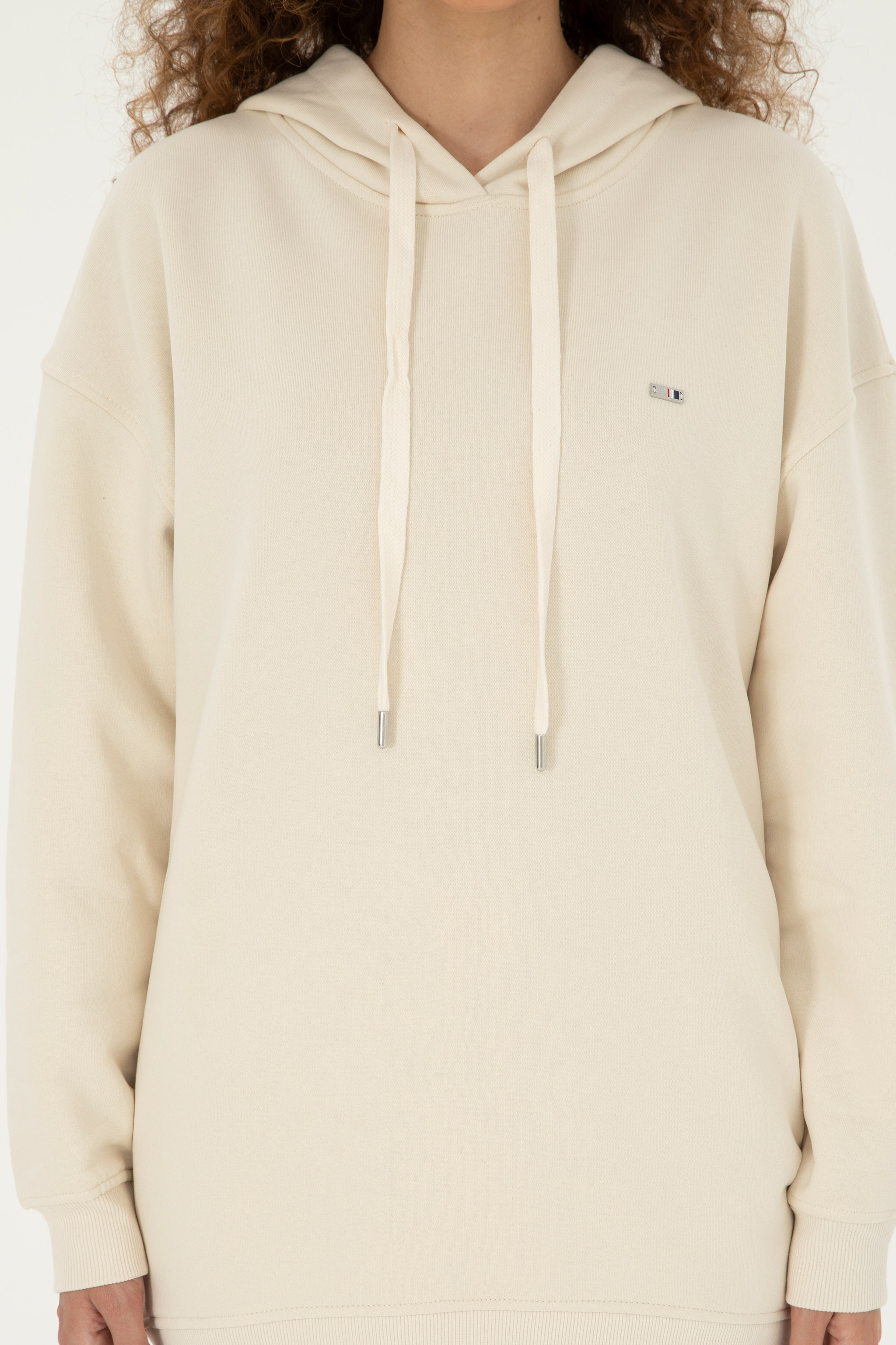 Kadın Krem Kapüşonlu Sweatshirt