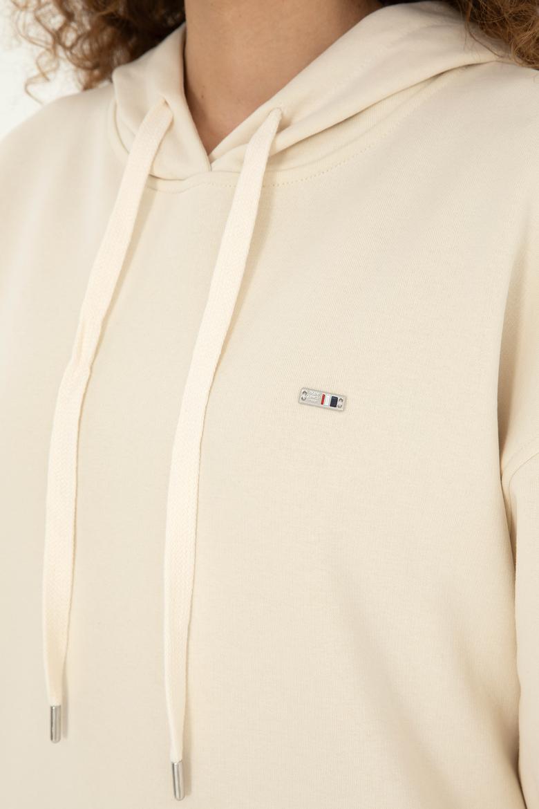 Kadın Krem Kapüşonlu Sweatshirt - 50297078045