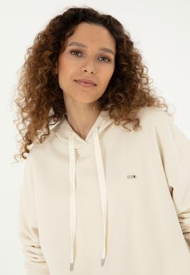 Kadın Krem Kapüşonlu Sweatshirt - 50297078045