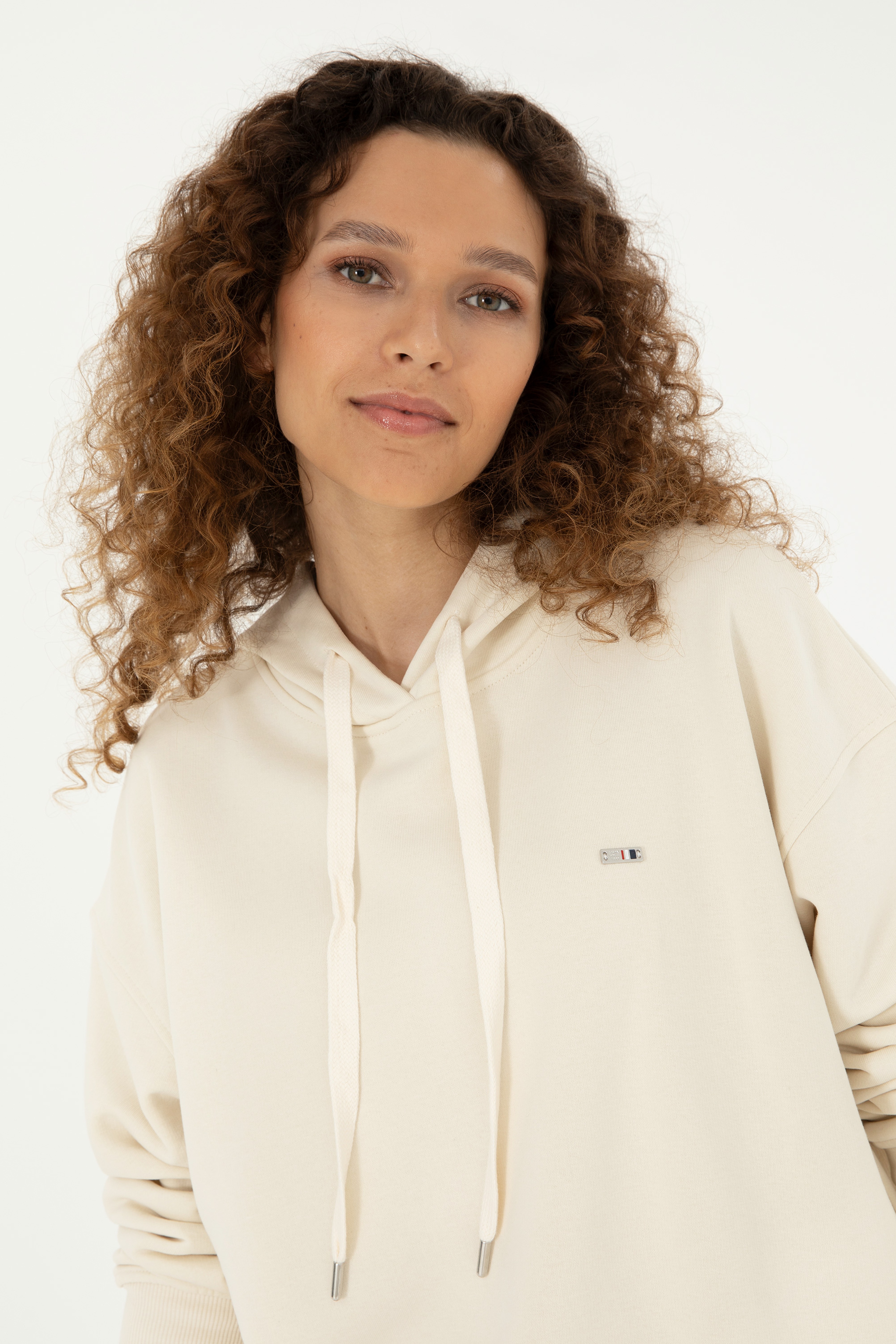 Kadın Krem Kapüşonlu Sweatshirt