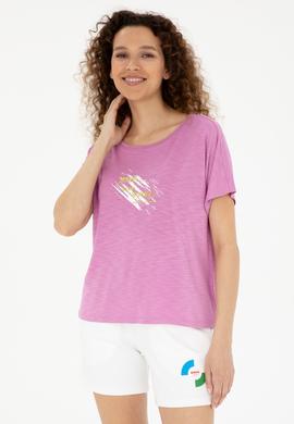 Kadın Pembe Bisiklet Yaka Tişört - 50284355003