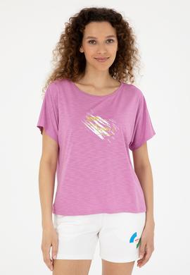 Kadın Pembe Bisiklet Yaka Tişört - 50284355003